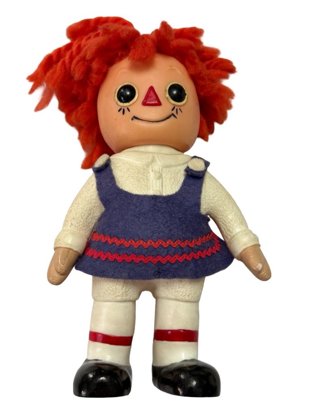 Vintage 1974 Raggedy Ann Vinyl Doll 8" Royalty Industries Knickerbocker Red Yarn